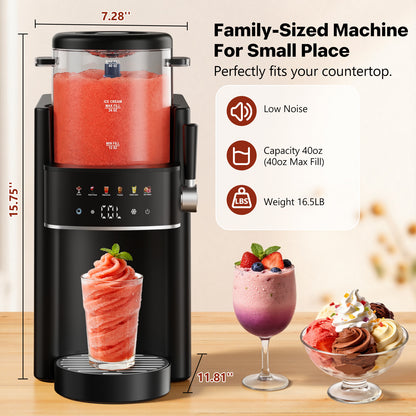Ranvaira Slushie Machine, Ice Cream Maker, Slushy Machine for Home and Families, No ice needed with Rapid Chill & Temperature Control, Multi-function for Margarita, Frappé, Easy to Clean, Black